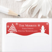 Witte Kerst Winter Wonderland Snowman Tree Etiket (Insitu)