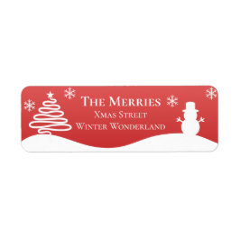 Witte Kerst Winter Wonderland Snowman Tree Etiket