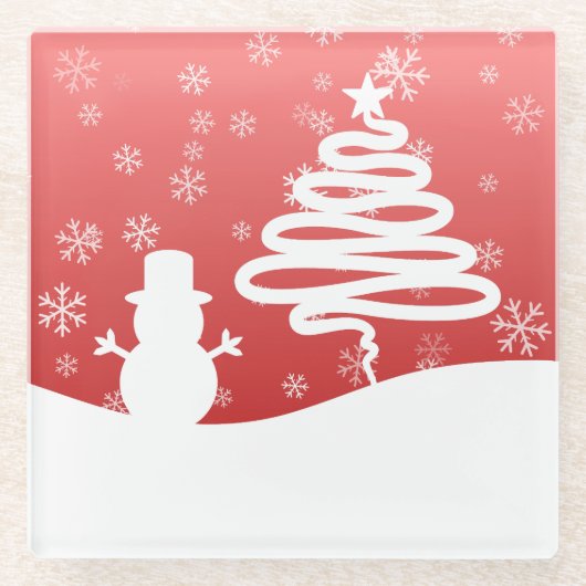 Witte Kerst Winter Wonderland Snowman Tree Glazen Onderzetter (Voorkant)