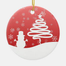 Witte Kerst Winter Wonderland Snowman Tree Keramisch Ornament