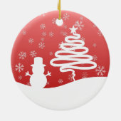 Witte Kerst Winter Wonderland Snowman Tree Keramisch Ornament (Achterkant)