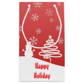 Witte Kerst Winter Wonderland Snowman Tree Klein Cadeauzakje (Achterkant)