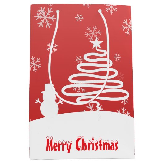 Witte Kerst Winter Wonderland Snowman Tree Medium Cadeauzakje (Voorkant)