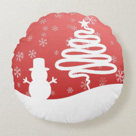 Witte Kerst Winter Wonderland Snowman Tree Rond Kussen