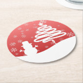 Witte Kerst Winter Wonderland Snowman Tree Ronde Kartonnen Onderzetter (Gebogen)