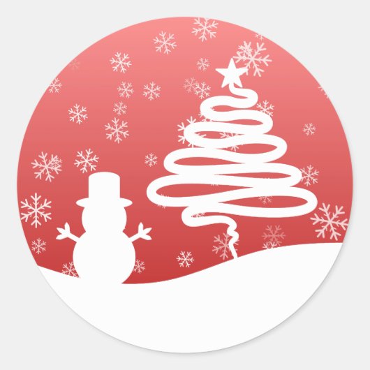 Witte Kerst Winter Wonderland Snowman Tree Ronde Sticker (Voorkant)