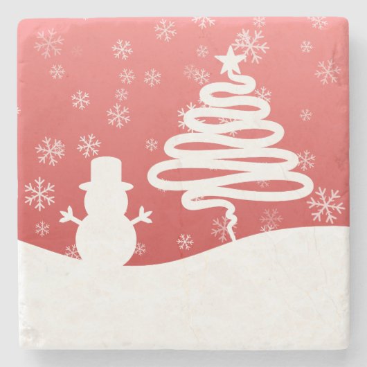 Witte Kerst Winter Wonderland Snowman Tree Stenen Onderzetter (Voorkant)