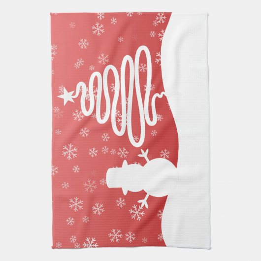 Witte Kerst Winter Wonderland Snowman Tree Theedoek (Verticaal)