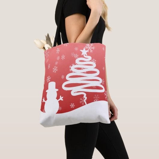 Witte Kerst Winter Wonderland Snowman Tree Tote Bag (Dichtbij)
