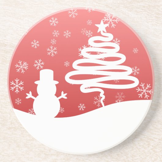 Witte Kerst Winter Wonderland Snowman Tree Zandsteen Onderzetter (Voorkant)