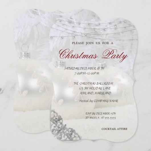Witte Kerstballen Bedrijfs Kerstfeest Kaart (Voorkant / Achterkant)