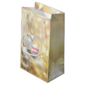 Witte Kerstballen en gouden bellen Klein Cadeauzakje (Achterkant Gekanteld)