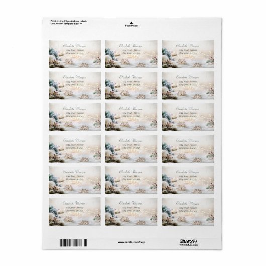 Witte kerstballen, sneeuwvlokken etiket (Full Sheet)