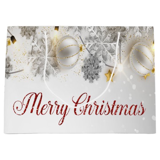 Witte kerstballen Snowflakes String Lights Groot Cadeauzakje (Voorkant)