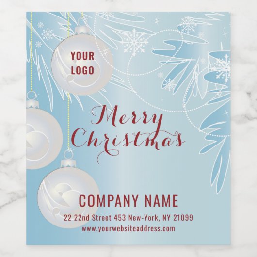 Witte kerstballen wijn etiket (Enkel label)