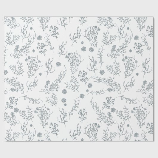 Witte kerstbessen cadeaupapier (Vlak)