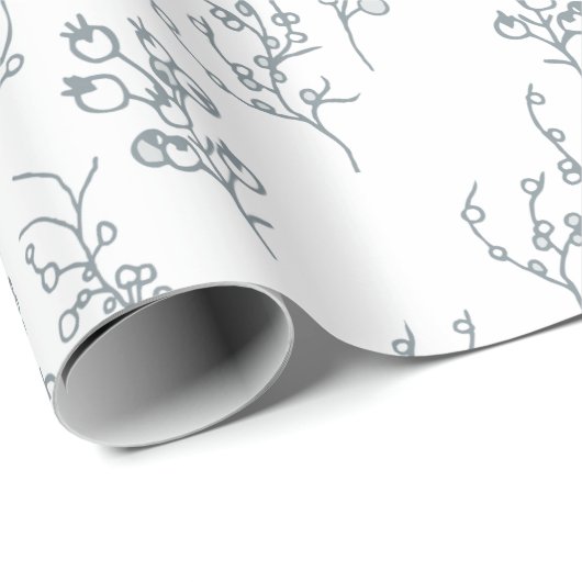 Witte kerstbessen cadeaupapier (Rol Hoek)