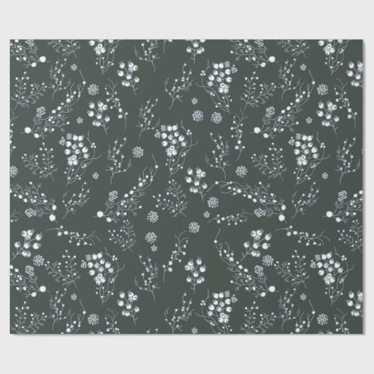 Witte kerstbessen patroon op velvet groen cadeaupapier (Vlak)