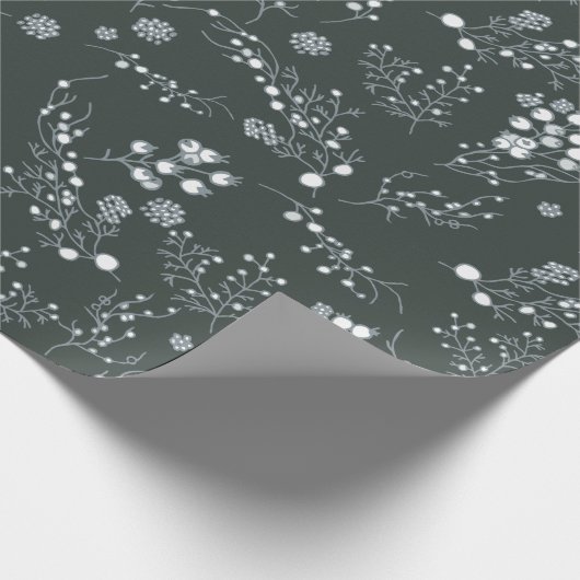 Witte kerstbessen patroon op velvet groen cadeaupapier (Hoek)