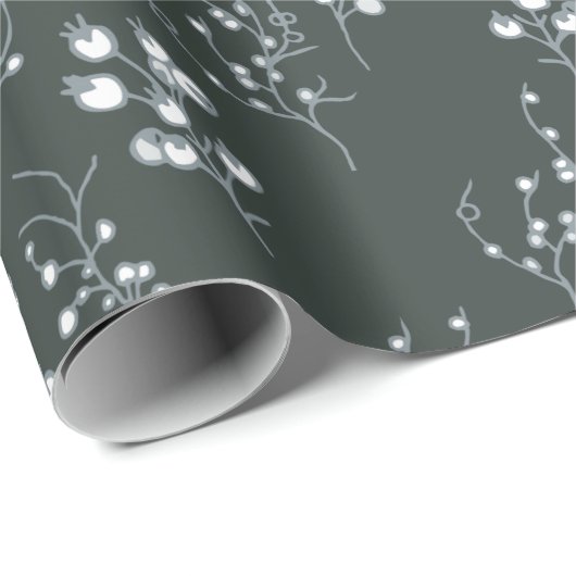 Witte kerstbessen patroon op velvet groen cadeaupapier (Rol Hoek)