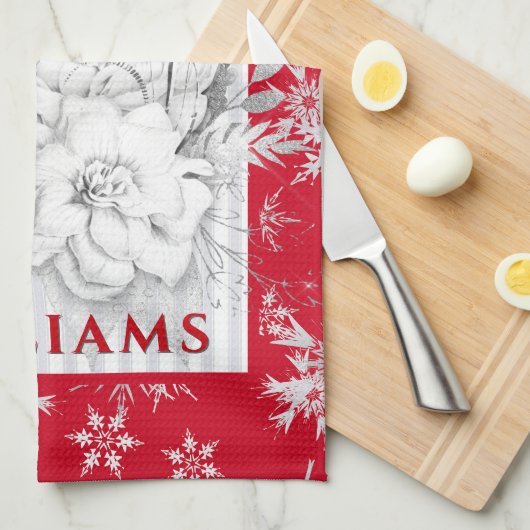 Witte Kerstbloem Vervaagde Streep Theedoek (Quarter Fold)