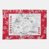 Witte Kerstbloem Vervaagde Streep Theedoek (Horizontaal)