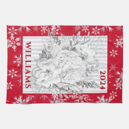 Witte Kerstbloem Vervaagde Streep Theedoek (Horizontaal)