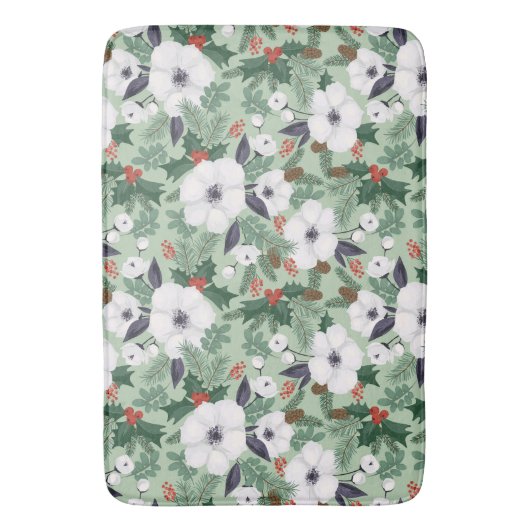 Witte kerstbloemen en rode bessen badmat (Voorkant Verticaal)