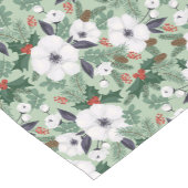 Witte kerstbloemen en rode bessen korte tafelloper (Hoek)