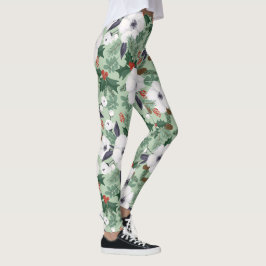 Witte kerstbloemen en rode bessen leggings