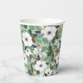 Witte kerstbloemen en rode bessen papieren bekers (Achterkant)