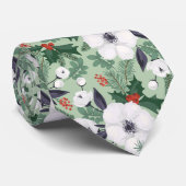 Witte kerstbloemen en rode bessen stropdas (Opgerold)