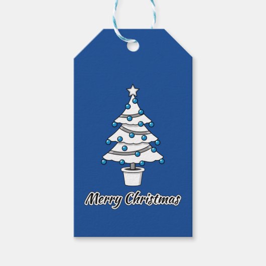 Witte kerstbomen Blauwe Decoraties - Droge Kerstmi Cadeaulabel (Voorkant)