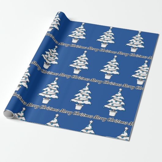Witte kerstbomen Blauwe Decoraties - Droge Kerstmi Cadeaupapier (Uitgerold)