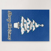Witte kerstbomen Blauwe Decoraties - Droge Kerstmi Legpuzzel (Horizontaal)