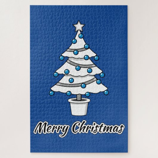 Witte kerstbomen Blauwe Decoraties - Droge Kerstmi Legpuzzel (Verticaal)