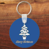 Witte kerstbomen Blauwe Decoraties - Droge Kerstmi Sleutelhanger (Voorkant)