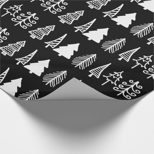 Witte kerstbomen Cute Holiday Pattern Black Cadeaupapier (Hoek)