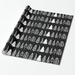 Witte kerstbomen Cute Holiday Pattern Black Cadeaupapier