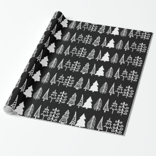 Witte kerstbomen Cute Holiday Pattern Black Cadeaupapier