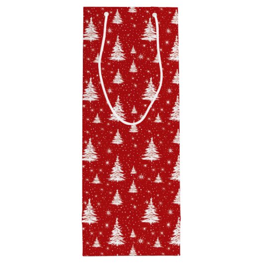 Witte kerstbomen die sneeuwen wijn cadeautas (Achterkant)