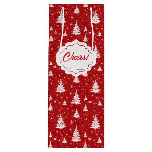 Witte kerstbomen die sneeuwen wijn cadeautas (Voorkant)