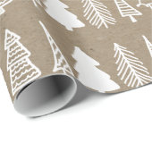 Witte kerstbomen Faux Kraft Paper Pattern Cadeaupapier (Rol Hoek)