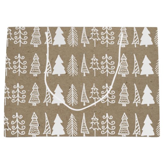 Witte kerstbomen Kraft Paper Holiday Pattern Groot Cadeauzakje (Voorkant)