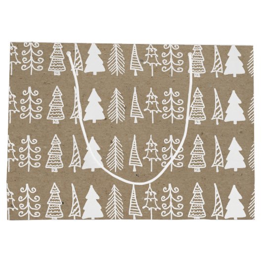 Witte kerstbomen Kraft Paper Holiday Pattern Groot Cadeauzakje (Achterkant)