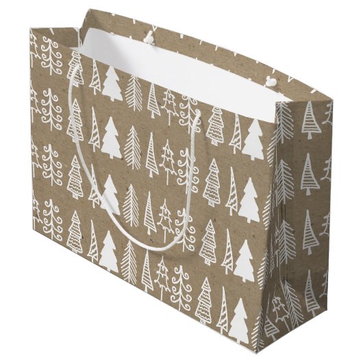 Witte kerstbomen Kraft Paper Holiday Pattern Groot Cadeauzakje (Achterkant Gekanteld)