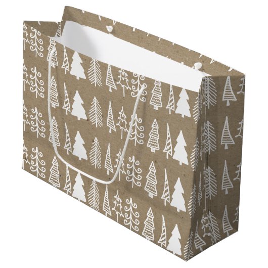 Witte kerstbomen Kraft Paper Holiday Pattern Groot Cadeauzakje (Voorkant Gekanteld)