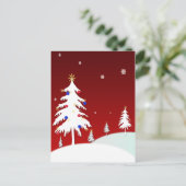 Witte Kerstbomen met Rode Achtergrond Feestdagenkaart (Staand voorkant)