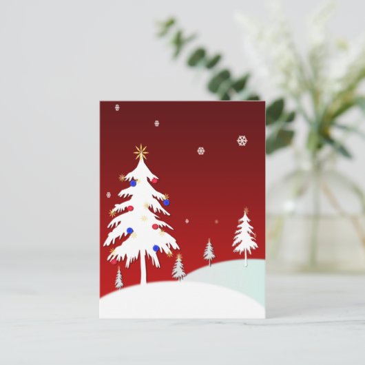 Witte Kerstbomen met Rode Achtergrond Feestdagenkaart (Staand voorkant)