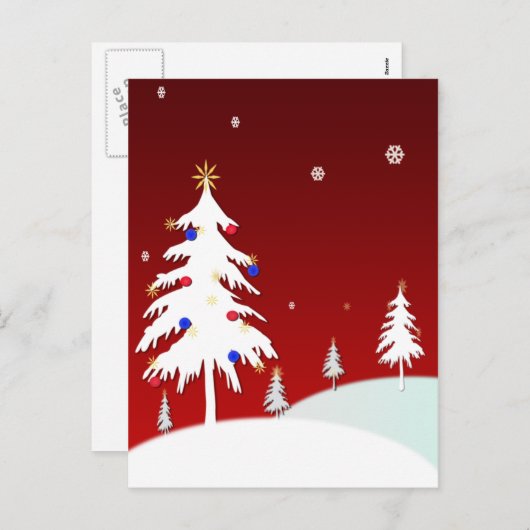 Witte Kerstbomen met Rode Achtergrond Feestdagenkaart (Voorkant / Achterkant)